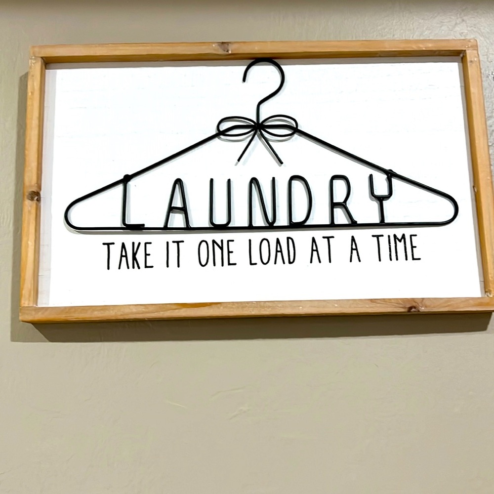 Wooden Laundry Room Wall Decor Sign with Black Metallic Signage